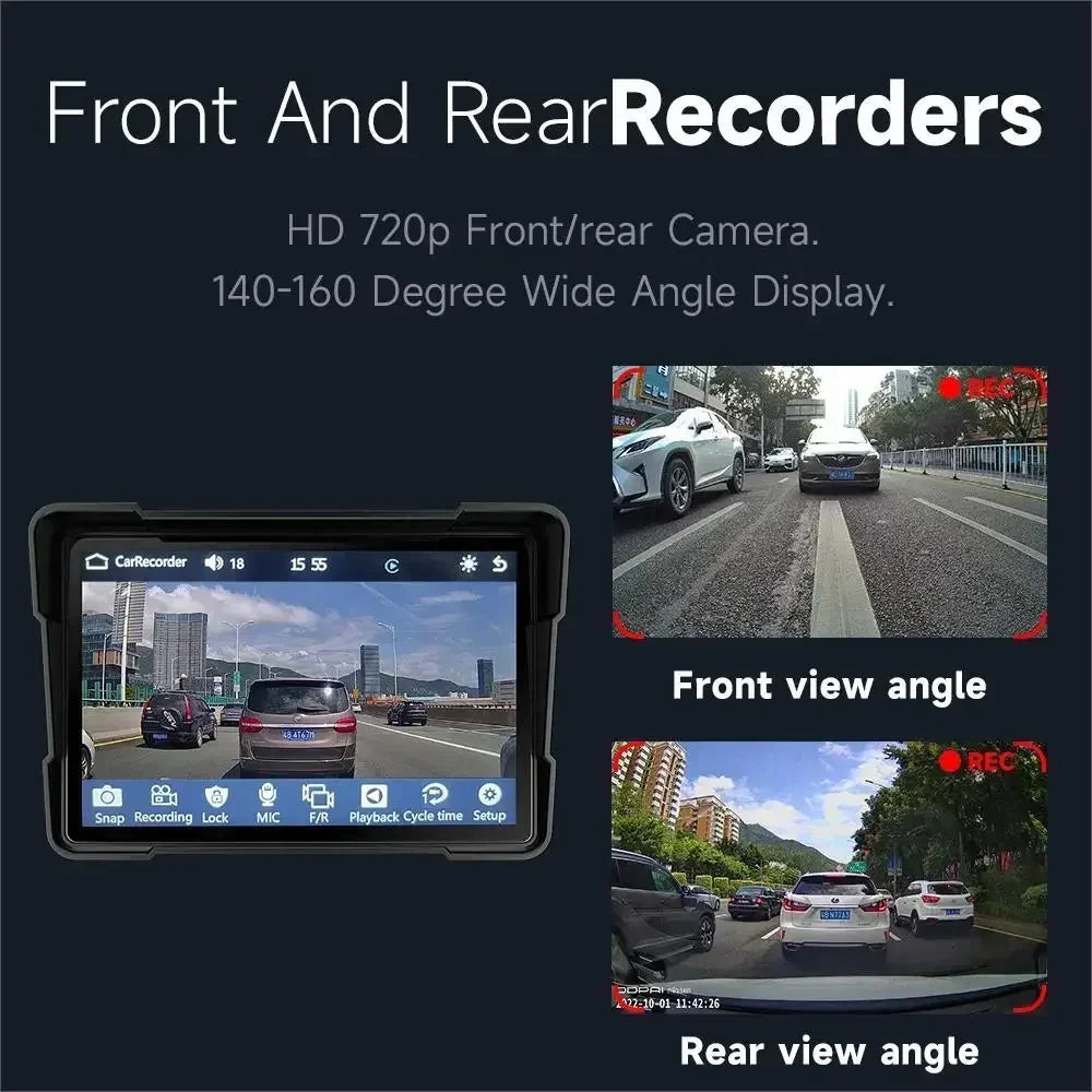 Motorfiets GPS – Motornavigatie – Navigatie – Motorhouder – Telefoonhouder – 5 Inch Touchscreen – Dual 1080P Camera’s Waterdicht IPX7
