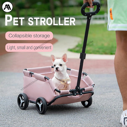 Hondenkar – Hondenbuggy – Hondenfietskar – Dierenkar – Opvouwbare Hondenwagen – Lichtgewicht – Inklapbaar – Voor Kleine Honden – Roze