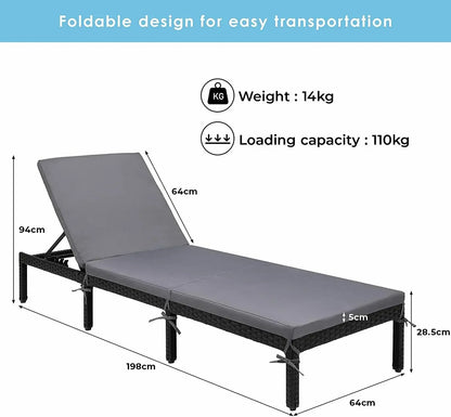 Lounge Stoel - Relaxstoel - met Dikke Kussen - Fauteuil - PE Rattan en Stalen Frame – Tuinstoel voor Patio, Tuin en Zwembad - Opvouwbaar -Grijs