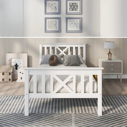 Eenpersoonsbed – Bedframe – Kinderbed – Logeerbed – Slaapbank – 90x200 cm – Massief Grenenhout – Stevige Lattenbodem – Wit
