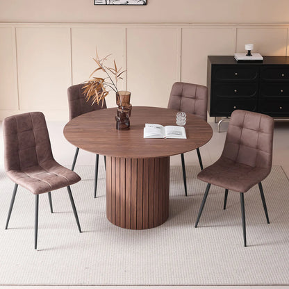 Modern Minimalist Round Dining Table with Slatted Cylindrical Base, For 4-6 People，For Kitchen, Dining Room & Living Space