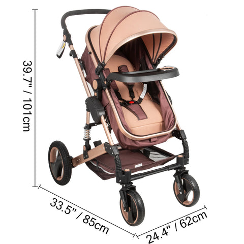 Kinderwagen - Wandelwagen - Buggy - Wandelwagen 3 in 1 - Wandelwagens - Luxe - Draagbaar - Voor Pasgeboren Baby Bassinet Kinderwagen - Goud