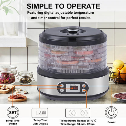 Voedseldroger – Fruitdroger – Voedsel uitdroger – Food dehydrator – Drogen machine – 6 Roestvrijstalen Trays – Digitale Temperatuur- en Timerinstelling