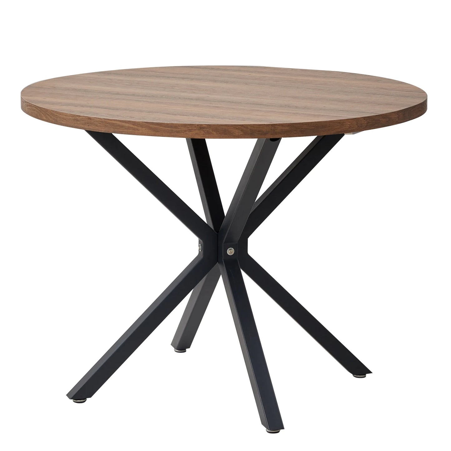 Ronde Eettafel 100 cm – Massief Houten Tafel met Stalen X-Frame – Eettafel voor 2 tot 4 Personen – Zwart Onderstel & Donkerbruin Tafelblad – Industrieel Design