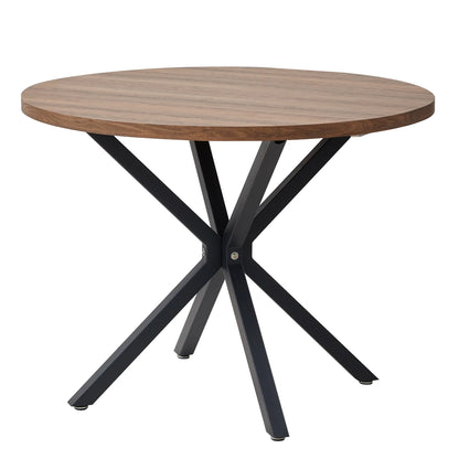 Ronde Eettafel 100 cm – Massief Houten Tafel met Stalen X-Frame – Eettafel voor 2 tot 4 Personen – Zwart Onderstel & Donkerbruin Tafelblad – Industrieel Design