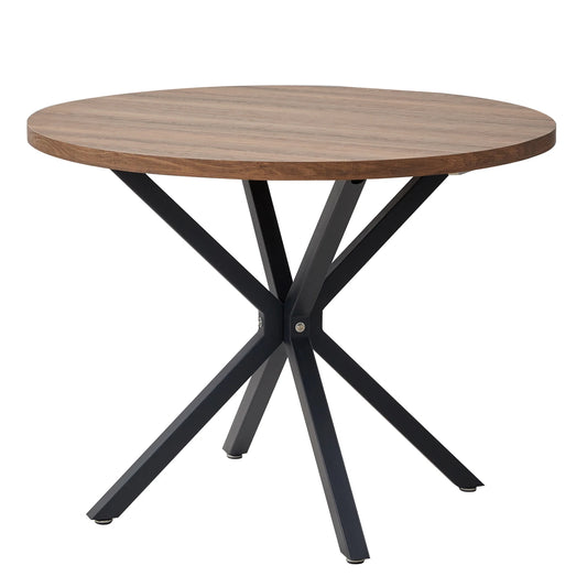 Ronde Eettafel 100 cm – Massief Houten Tafel met Stalen X-Frame – Eettafel voor 2 tot 4 Personen – Zwart Onderstel & Donkerbruin Tafelblad – Industrieel Design