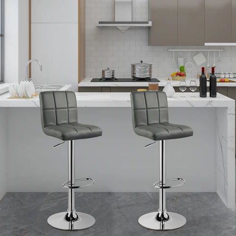 Barkruk - Met Rugleuning - Stoel - Verstelbare Hoogte - Kunstleren Zitting - 360° Draaibaar - Metalen Frame - Grijs