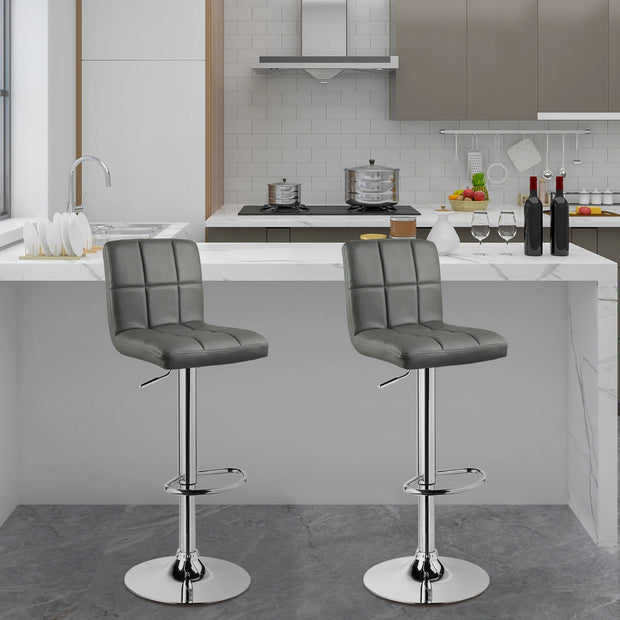 Barkruk - Met Rugleuning - Stoel - Verstelbare Hoogte - Kunstleren Zitting - 360° Draaibaar - Metalen Frame - Grijs