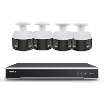 8-kanaals 8MP Beveiligingscamera Set – IP Camera Systeem – CCTV Beveiliging – NVR Recorder – Dome Camera – Panoramisch 180° Gezichtsveld – Slimme Detectie Personen en Voertuigen