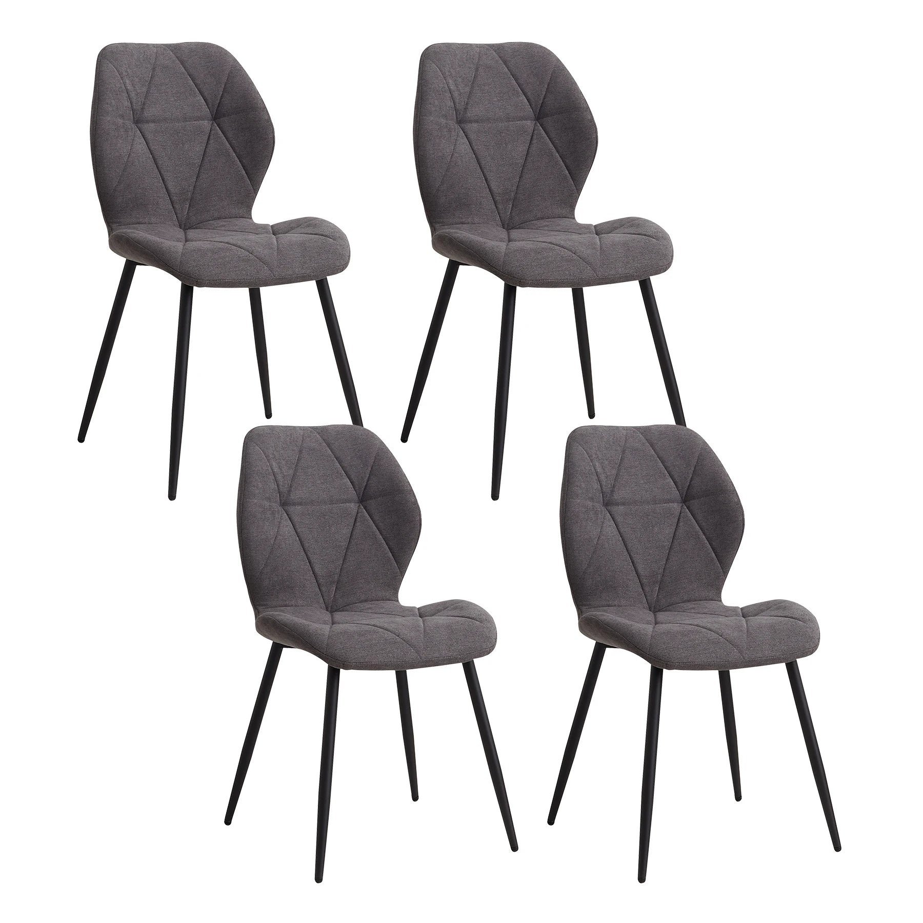 Eetkamerstoel – Stoel – Zwart – Linnen – Modern – Ergonomische Rugleuning – Metalen Pooten Tot 120 Kg - QUORE