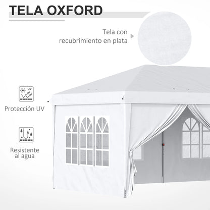 Paviljoen - Tuinpaviljoen - Partytent - Tuintent - Pop-up Kliksysteem - Stabiel - Vouwtent - met 4 Zijwanden - Opvouwbaar - Waterdicht - Winterbestendig - 50+UV-Bescherming - voor Tuin - Buiten - Achtertuin - 5.85 x 2.95 x 2.7 cm - Wit