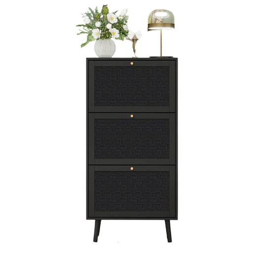 Schoenenkast – Schoenopberger – Schoenrek – Schoenmeubel – Modulaire Indeling – Krasbestendig MDF – Handgemaakte Geweven Deuren - 60 x 24 x 121 cm - Zwart