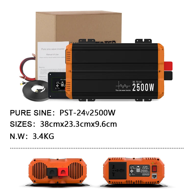 Pure Sinusomvormer – Sinusomvormer – Omvormer – Spanningsomvormer – 2000W Continu Vermogen – LCD-Display – Aluminium Behuizing