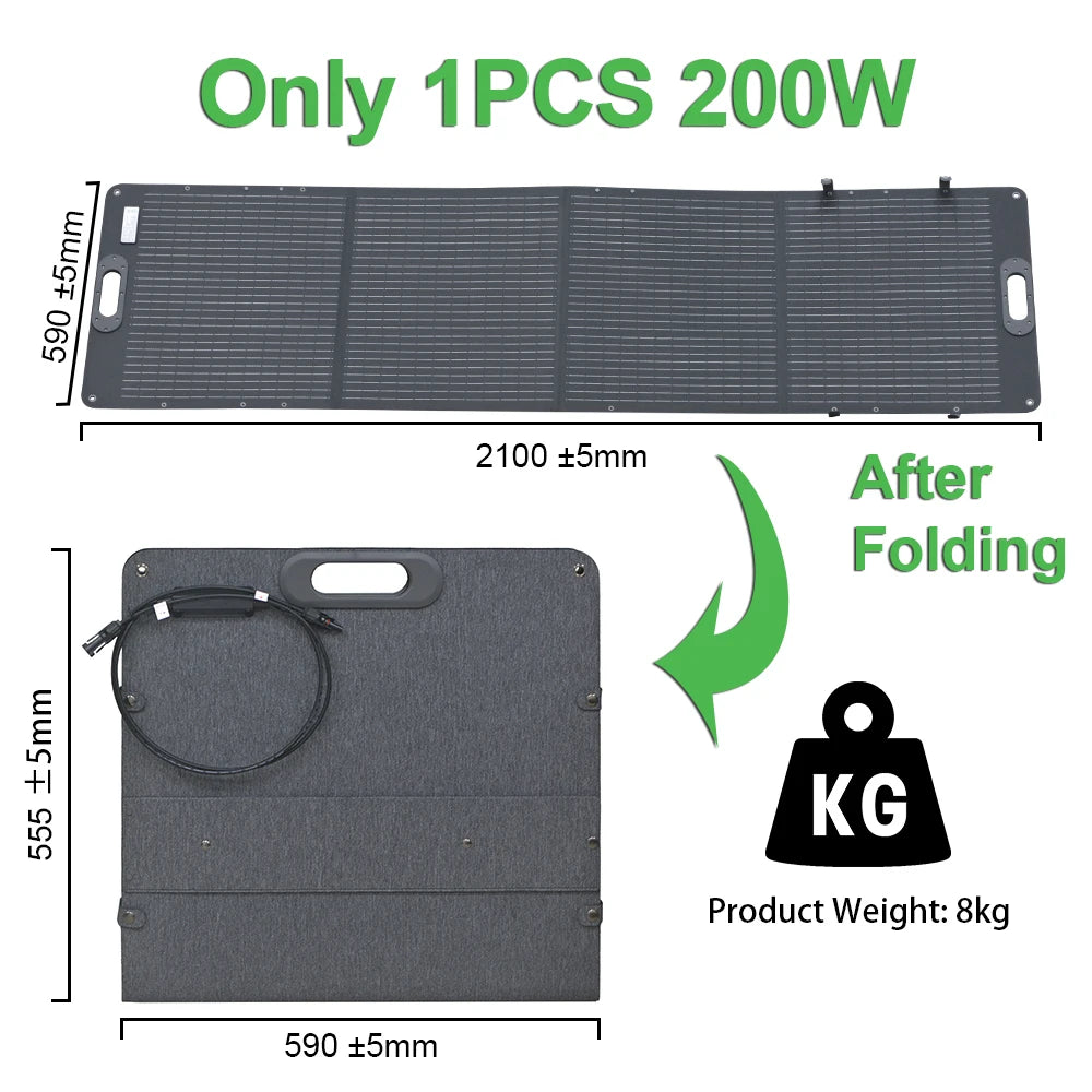 Zonnepaneel - Opvouwbaar Zonnepanelen - Zonneenergie - Sun Power - 200W - 20.5V Output - Draagbare Zonne-energie Oplader - Hoge Cel Efficiëntie – ETFE Coating – Verstelbare Standaard – Geschikt voor Outdoor & Stroomstations