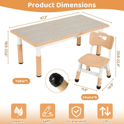 Kindermeubelset – Kindertafel – Kinderstoelenset – Speeltafel Kinder – Kinder Bureau – Verstelbare Hoogte – Duurzaam PVC & Plastic Hout - Geel - QUORE