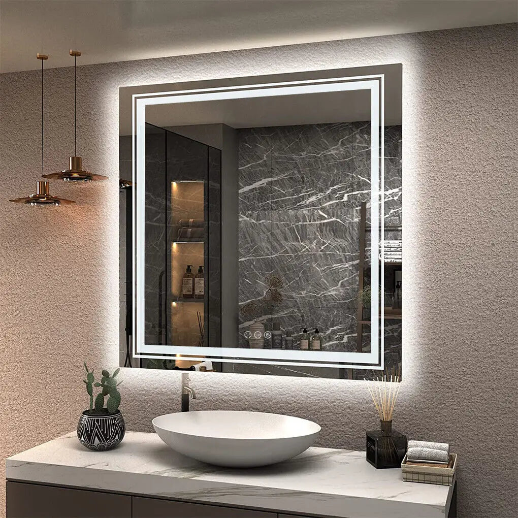 Badkamerspiegel – LED Spiegel – Verlichte Spiegel – Anti-Fog Spiegel – Dimbare Verlichting – IP44 Waterbestendig – Touch Sensor - 90cm - QUORE
