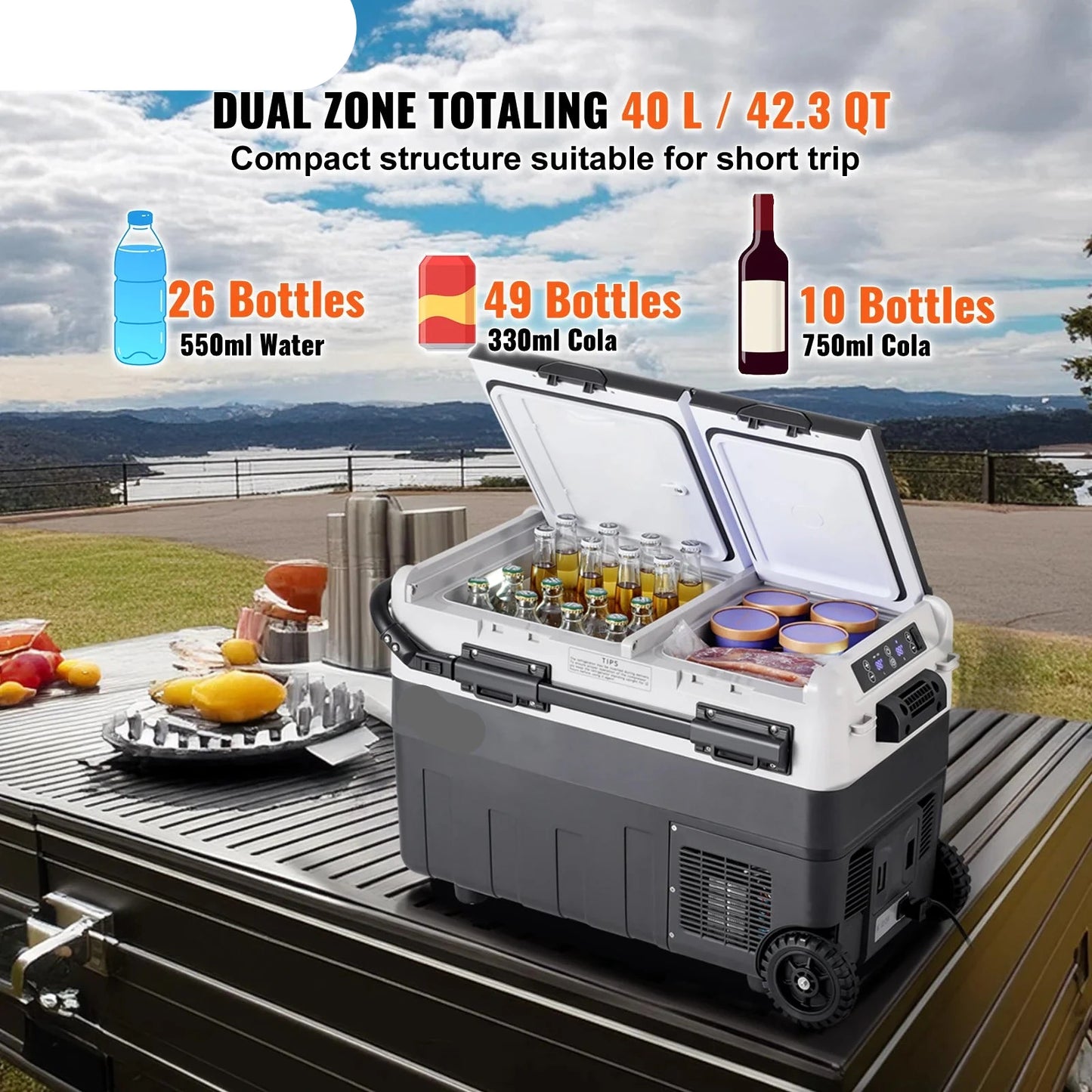 Auto Koelbox - Compressor Koelbox - Compressor Koelkast - Koelbox - 40L- Dual Zone - Mini Vriezer - -20°C tot 20°C - 12V/24V & 230V - Met Wielen & Handvat - Voor Auto - Camper - en Camping