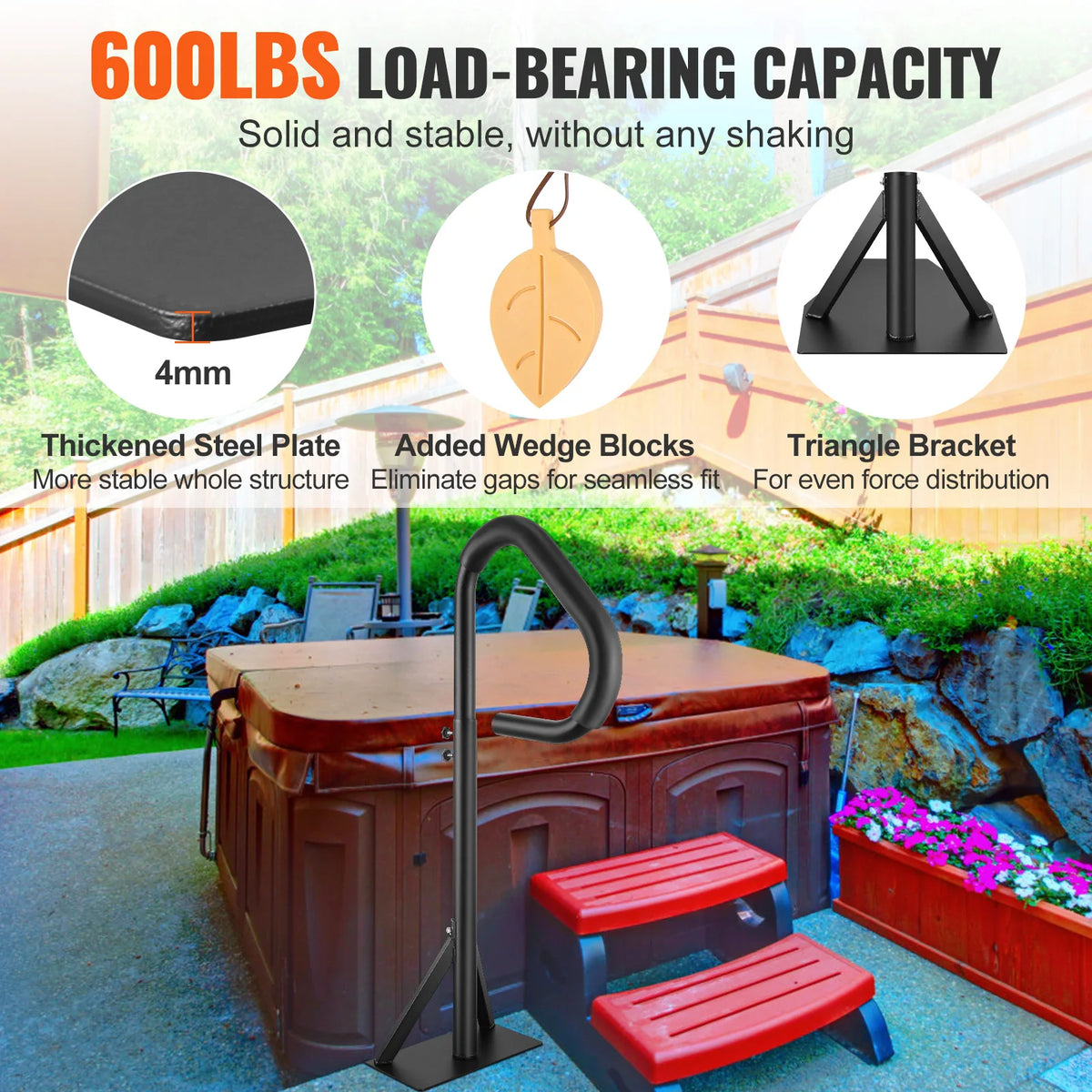 Hot Tub Handrail - Swivel Hot Tub Handrail - Side Rail - Adjustable Handrail - 360° Rotation - 6.75kg - 35-57 inch - Black