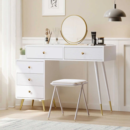 Kaptafel – Make-uptafel – Beautykast – Schminktisch – LED-Verlichting Met Drie Lichtstanden – Verstelbare Zijkasten - QUORE