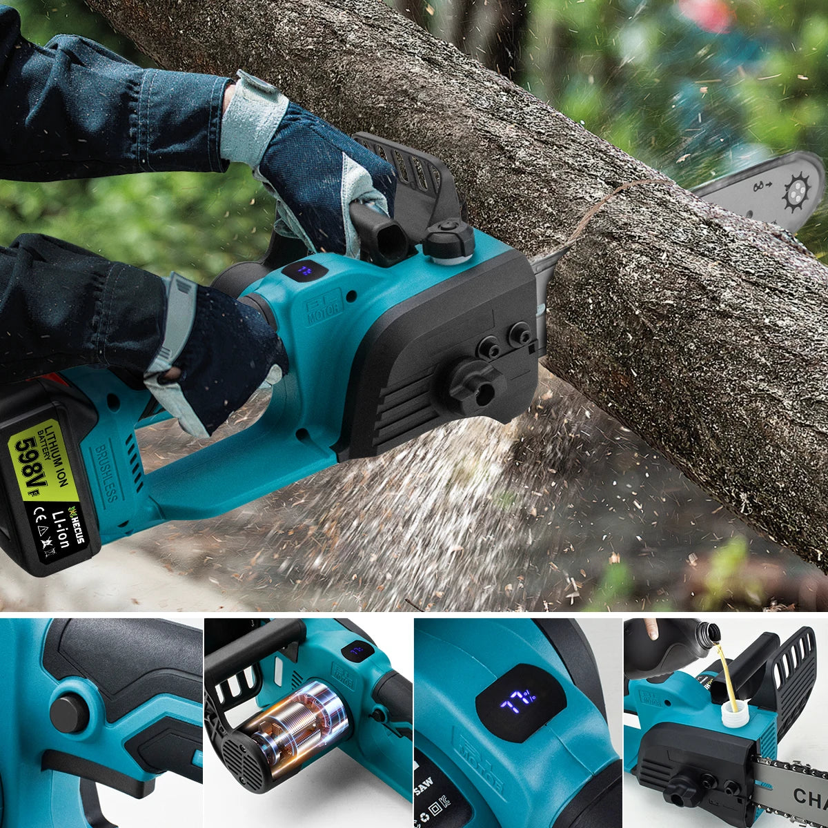 Kettingzaag - Takkenzaag - Handzaag - Snoeizaag - Draadloze - 12 Inch - 18V - 18000 RPM - Brushless - Boom- en Houtzagen - Tuin - 2 Accu