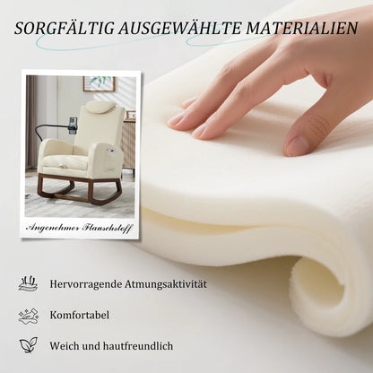 Schommelstoel – Relaxstoel – Loungestoel – Schommelzetel – Fauteuil – Beige Linnen – Verstelbare Hoofdsteun – Uittrekbare Voetensteun
