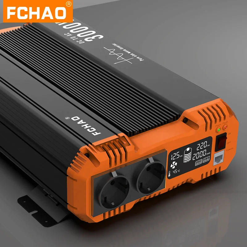 Omvormer – Spanningsomvormer – Inverter – Converter – 3000W Continu Vermogen – Pure Sinusgolf Met LCD Display - QUORE