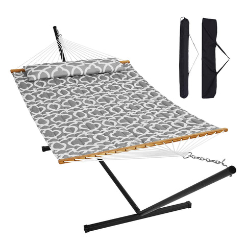 Hangmat - Hangmat voor Twee Personen - Hanging Chair - Hamac - Hammock Chair -  Vrijstaande hangmat - Dubbel gewatteerde stof - 12FT - Stalen standaard - Draagvermogen van 480 lbs - Dubbele hangmat - voor buitenpatio, tuin, strand