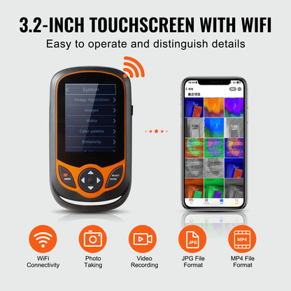 Warmtemelder – Warmtedetectiecamera – Thermische Camera – Infraroodcamera – Temperatuurmeter – 256x192 IR-Sensor – 3,2 Inch Touchscreen