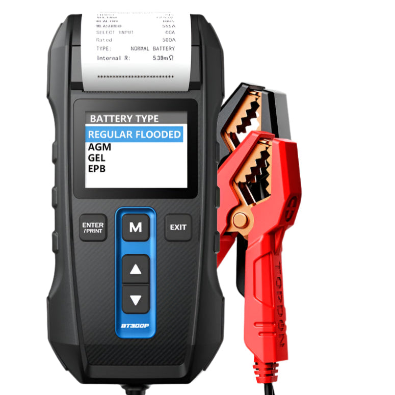 Batterijtester - Accutester - Batterij Checker - 12V/24V - Digitale Oplaad- en Starttest Tool – Voertuiganalyse met Printer – Ondersteunt 8 Talen