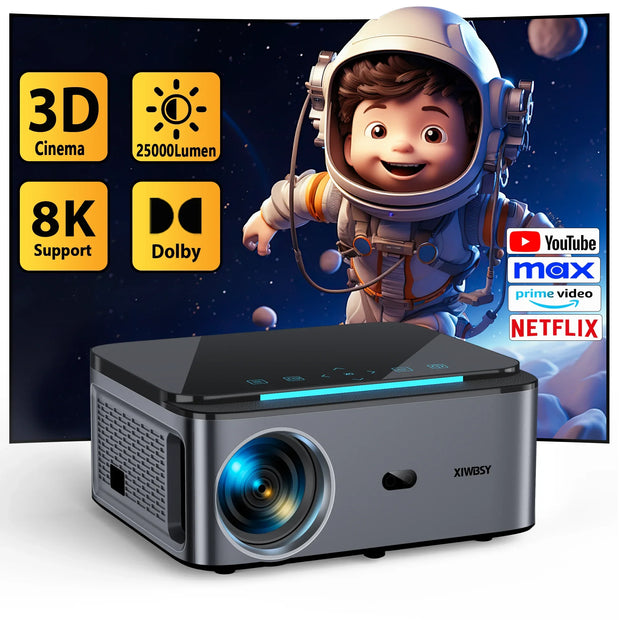 Xiwbsy - 8G Manual Focus1 - Beamer - Projector Beamer - Mini Meamer - 4k - Full HD 1080P - 1920x1080dpi - Automatic focus - with WiFi - 25000Lumens - 108W - Black