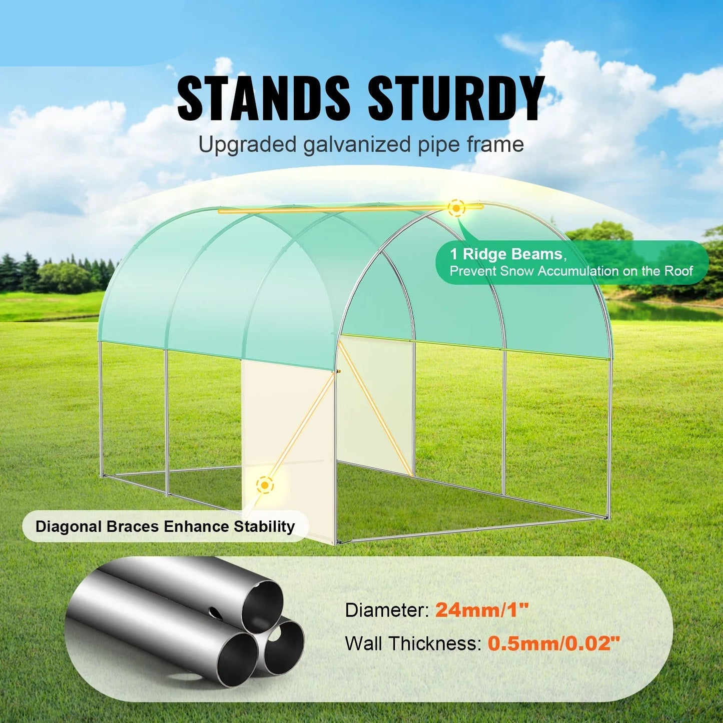 Kweekkas - Walk-in Tunnel Tuinkas - Tuinkassen - Kas - Tomatenhuis - 15x7x7 ft – Stalen Frame – Witte PE Cover – Roll-up Ritsdeur – Plantenhuis - Serre - Bescherming & Ventilatie voor Planten