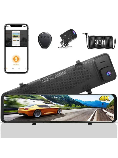 Dashcam – Autocamera – Achteruitkijkspiegel – DVR – Auto Beveiliging – 12 Inch 4K Scherm – GPS Tracking – G-Sensor