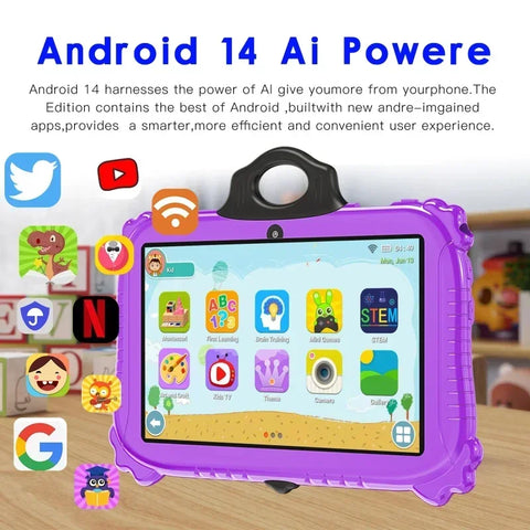 Kindertablet PRO MAX 2024 - Snelle 7 Inch Kindertablet - Vanaf 3 Jaar - Perfect Voor School - Ouderlijk Toezicht - Ook Voor Volwassenen - QUORE