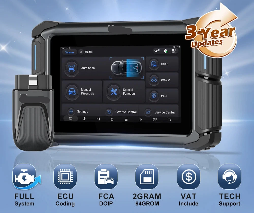 Autodiagnosescanner – OBD2 Scanner – Voertuigdiagnose – Foutcode Uitlezer – Draadloos Bluetooth – 7 Inch Touchscreen