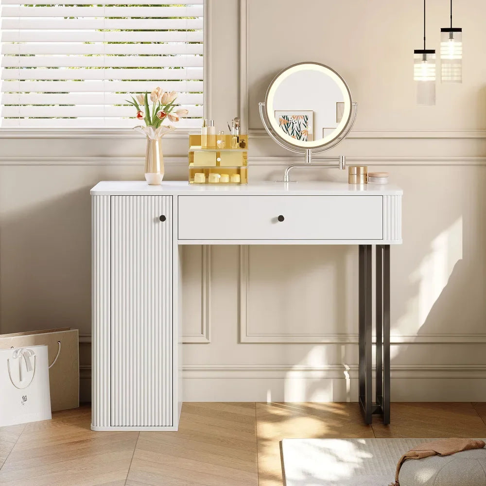 Kaptafel – Make-up tafel – Dressoir – Toaletttafel – Slaapkamermeubel – Verwisselbare zijkanten en poten – Vijf ruime laden 90x40x73,5 cm