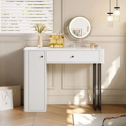 Kaptafel – Make-up tafel – Dressoir – Toaletttafel – Slaapkamermeubel – Verwisselbare zijkanten en poten – Vijf ruime laden 90x40x73,5 cm