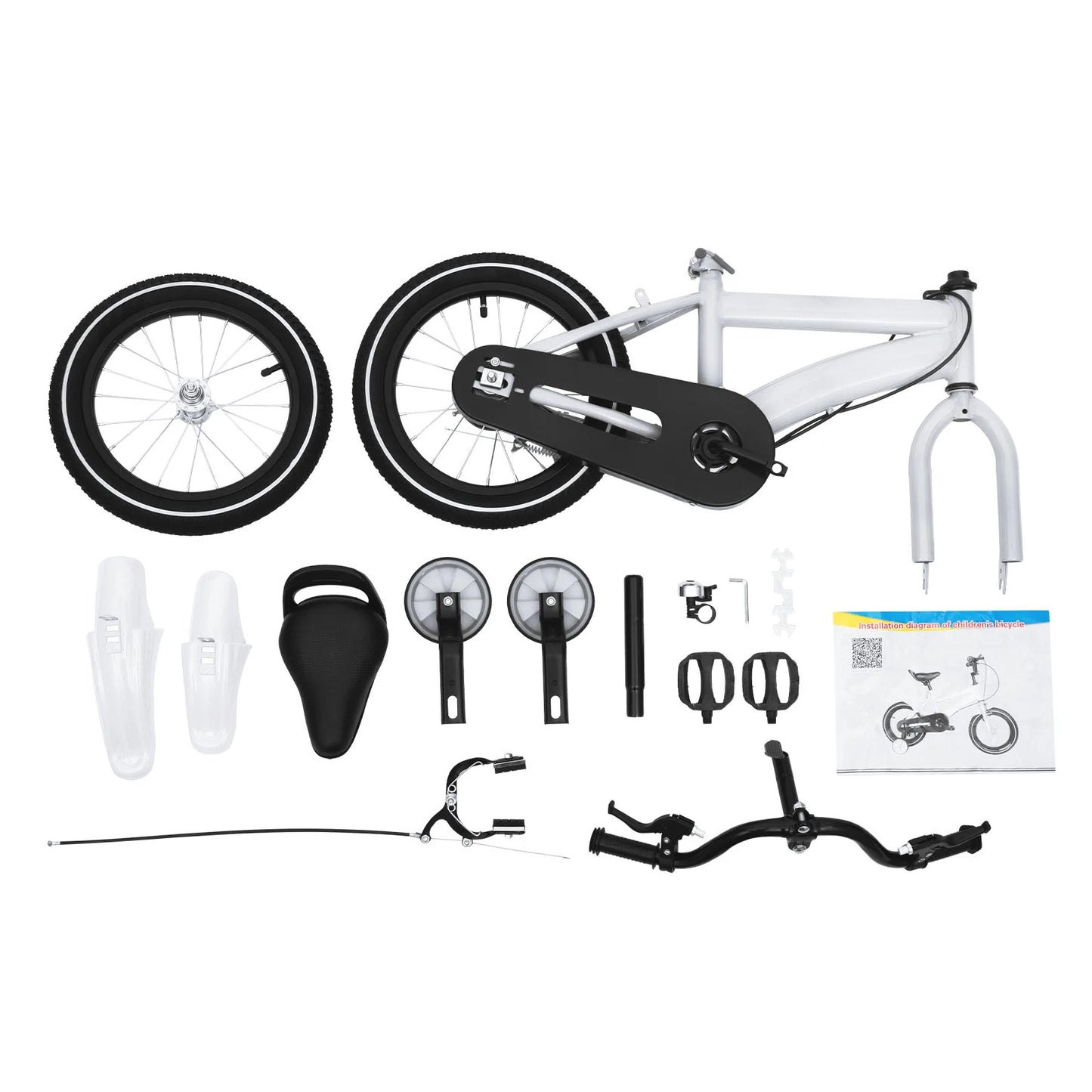 Kinderfiets - Kinderfiets met Zijwielen - 14inch - Stoere Fiets voor Kinderen 2-4 Jaar – Verstelbaar Zadel en Stuur – Met Opbergbak en Mand - Perfect voor Leren Fietsen -  Verstelbare Hoogte, Carbon Staal & Zijwieltjes - Wit