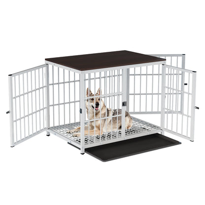 Hondenkennel – Hondenkooi – Hondentuin – Hondenbench – Hondenkooi Met Tafelblad – Wit Met Metalen Frame – Drie Deuren En Uitneembare Onderschaal - QUORE