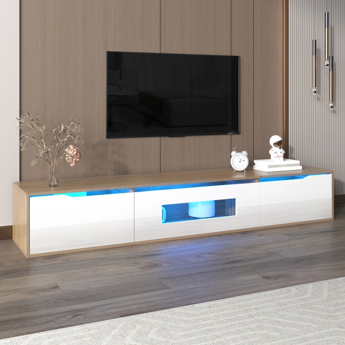 Tv-Meubel – Tv-Kast – Tv-Dressoir – Tv-Meubel Hoogglans – 16-Kleuren Ledverlichting – Geribbelde Deuren – Wandmontage
