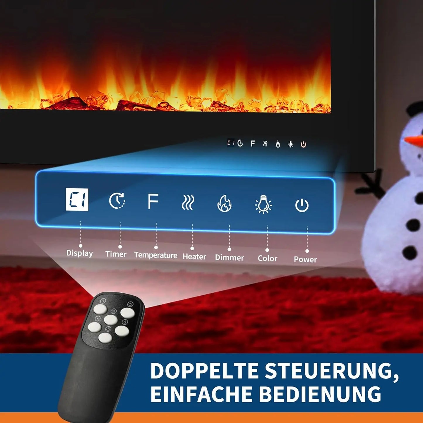 Elektrische Haard – Wandhaard – Inbouwhaard – Sfeerverwarming – 40 Inch – 12 Kleurensettings – 900/1800W Instelbare Warmte