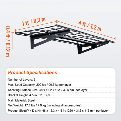 Garage - Garage Storage Racks - Shelving - Garage Shelving - Heavy Duty Storage Racks - Storage Racks - Tool Storage Rack - 2 Tier - Mobile Tool Storage Rack - 48x12in - 200lbs Capacity
