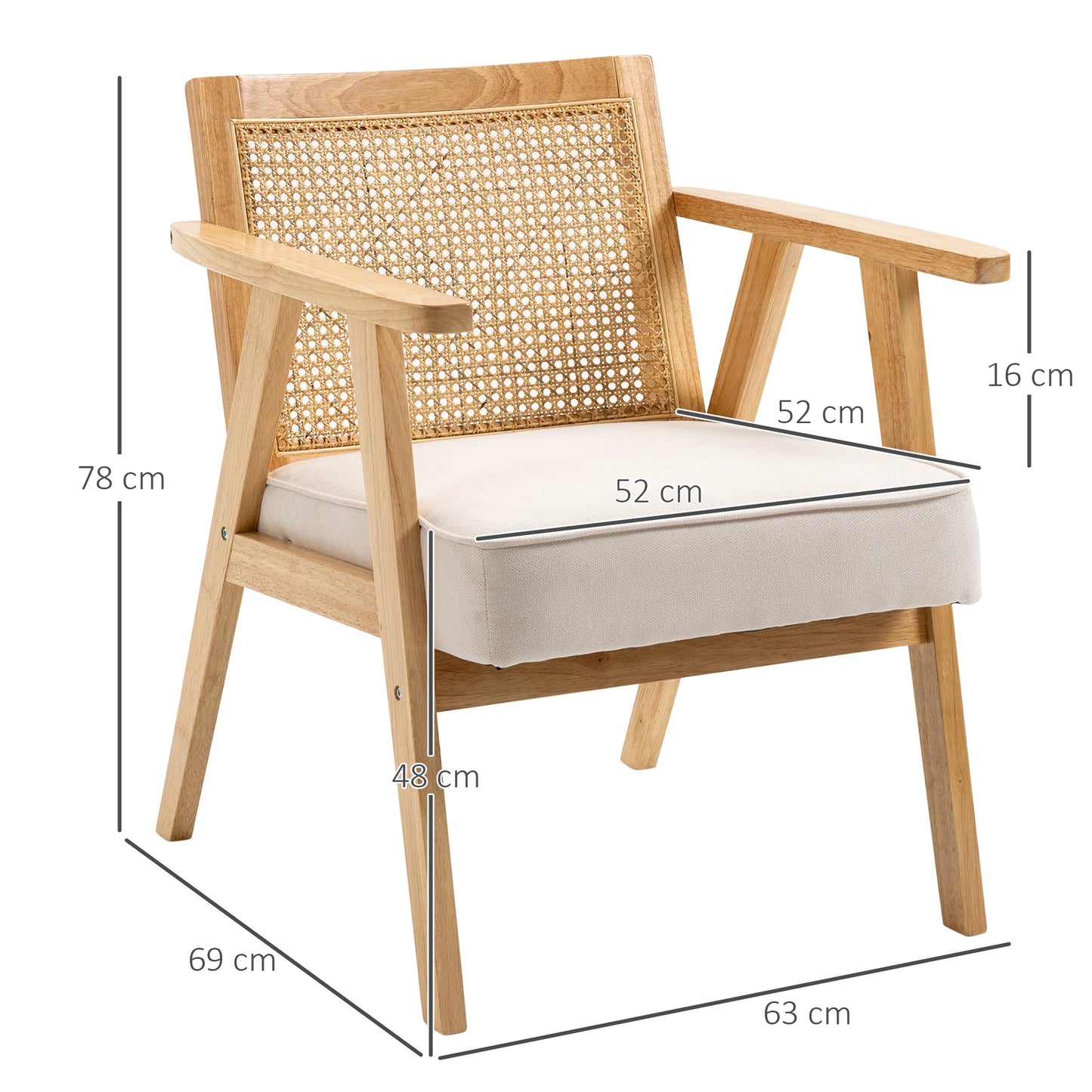 Fauteuil – Loungefauteuil – Relaxstoel – Zetel – Rattan Rugleuning – Stevige Rubberhouten Constructie – Ademend Zitkussen