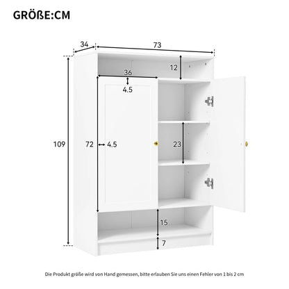 Schoenenkast – Schoenopberger – Schoenenschrank – Schoenenkastje – Schoenenmeubel – Grote Capaciteit – Verstelbare Legplanken – Wit Spaanplaat – Gouden Handgrepen