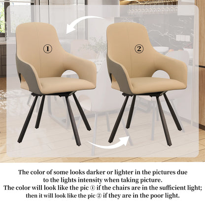 Draaibare Eetkamerstoelen – Eetkamerstoelen – Draaibare Stoelen – Armleun Stoelen – Microvezelleer – 360 Graden Draaibaar – Hoog Zitcomfort - Licht Kaki