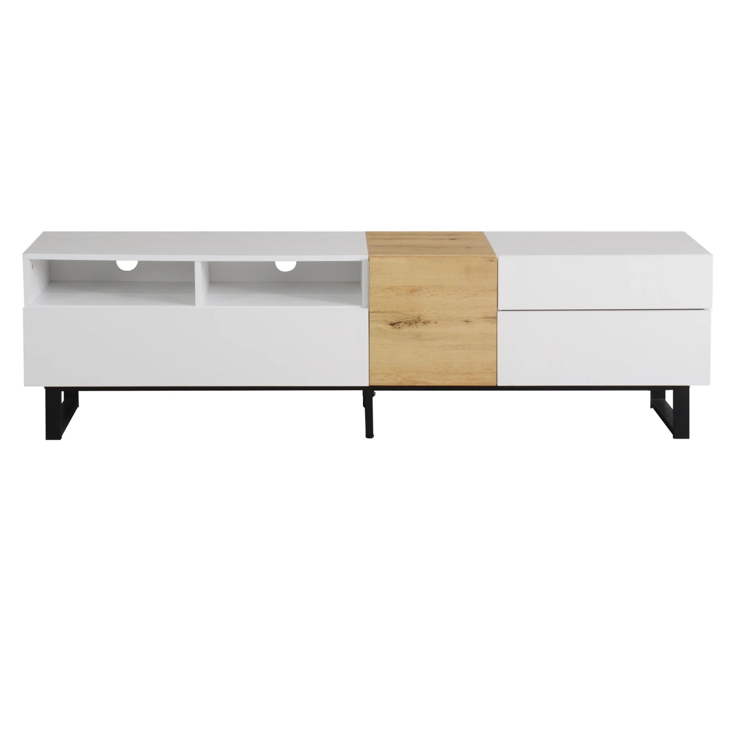 TV-meubel – TV-kast – Tv-meubel – Tv-kast – Woonkamermeubel – Wit met houtkleur – Multifunctioneel met 2 lades – Afmetingen 180x38x50 cm
