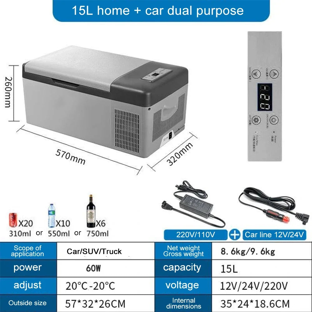 Mini-Koelkast – Compacte Koelkast – Autokoelkast – Camper Koelkast – 12V 24V 220V – Lichtgewicht – Laag Energieverbruik - 15L
