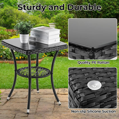 Loungeset – Tuinmeubilair – Balkonset – Loungeset 3-Delig – PE-Rattan – Weerbestendig – Met Glazen Tafel - QUORE