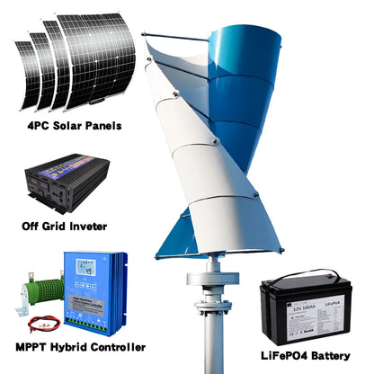 Windturbine – Verticale As Windmolen – Duurzame Generator – Energie Opwekker – 5000W Vermogen – 24V - Met Batterijsysteem