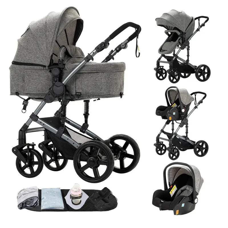 Baby Stroller 3 IN 1, Carseat Stroller Combos, Baby Stroller Multifunctional High Landscape Baby Pram Compact Pushchair Infant