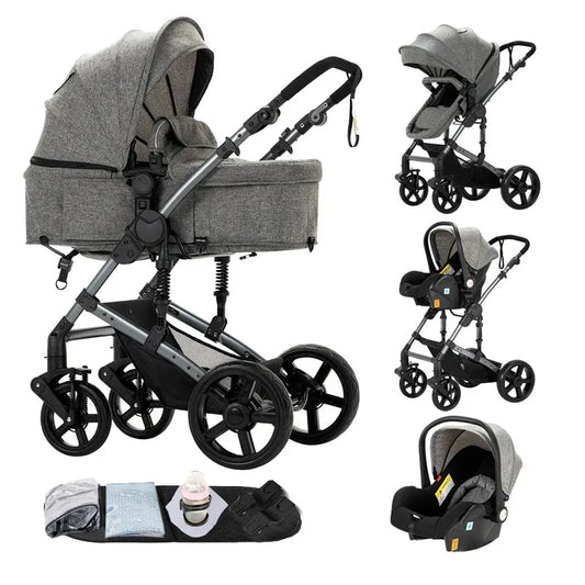 Baby Stroller 3 IN 1, Carseat Stroller Combos, Baby Stroller Multifunctional High Landscape Baby Pram Compact Pushchair Infant